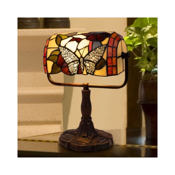 Hastings Home Hastings Home Tiffany Style Butterfly Bankers Lamp 244075YMR - main